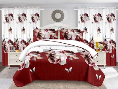Burgundy and White 5PCS Quilt Set