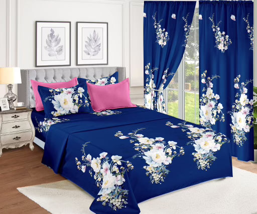 Dark Blue Priscilla Collection 8 Pieces Sheet Set