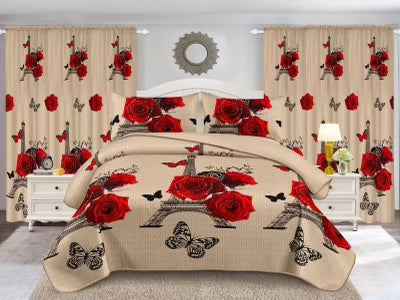 Khaki and Red Priscilla 5PCS Quilt Set