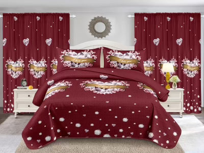 Burgundy and White Priscilla 5PCS Quilt Set