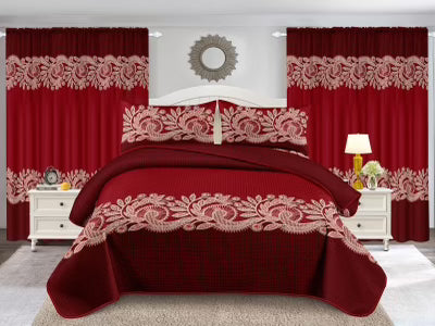 Burgundy Priscilla 5PCS Quilt Set￼