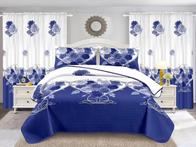 Dark Blue Priscilla 5PCS Quilt Set