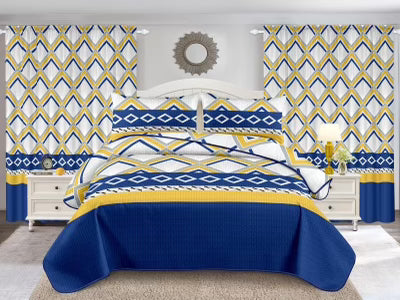 Blue, White, and Gold 5PCS Quilt Set